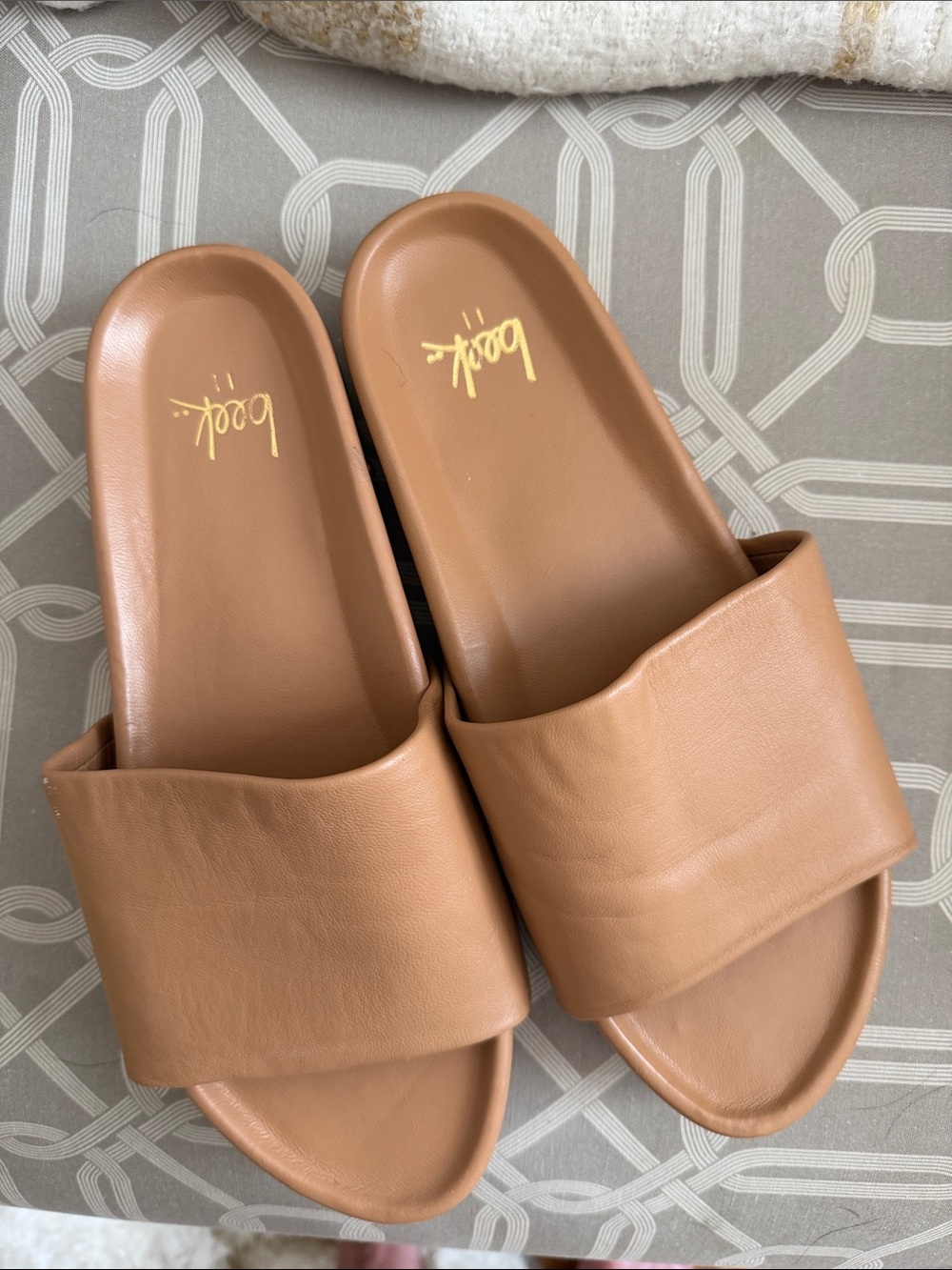 beek Tan Slide Sandals